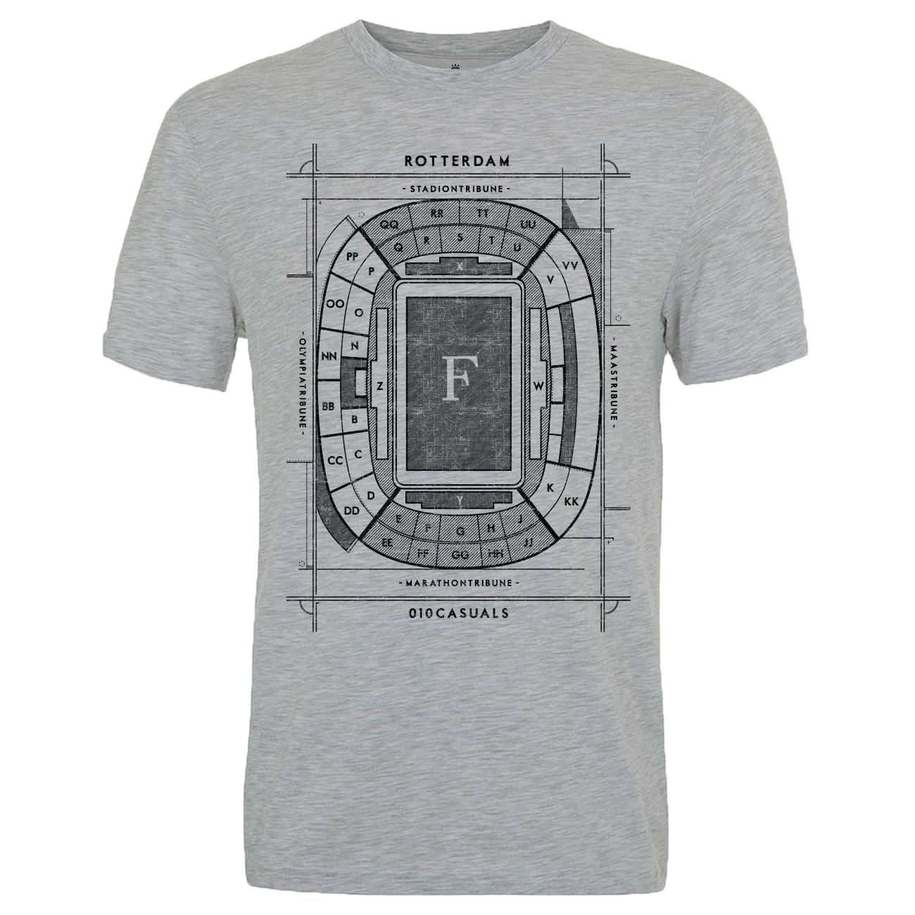 010 CASUALS ROTTERDAM T-SHIRT DE KUIP BLUEPRINT heather grey