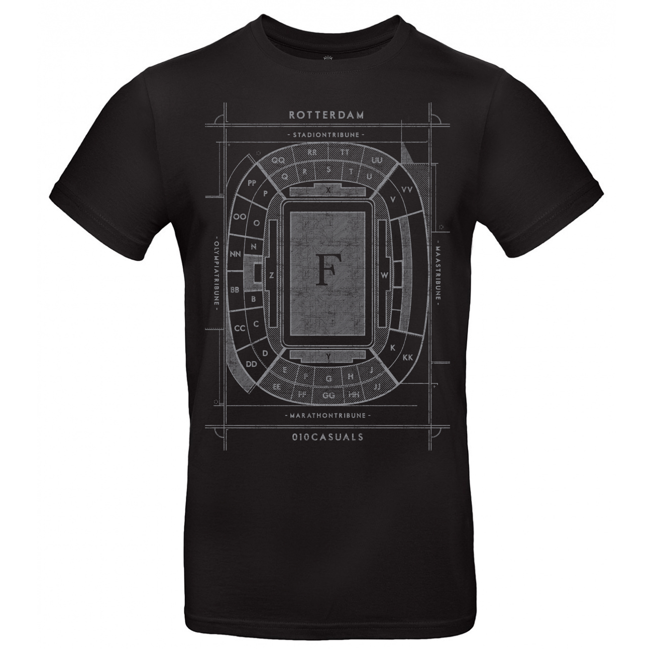 010 CASUALS ROTTERDAM T-SHIRT DE KUIP BLUEPRINT black