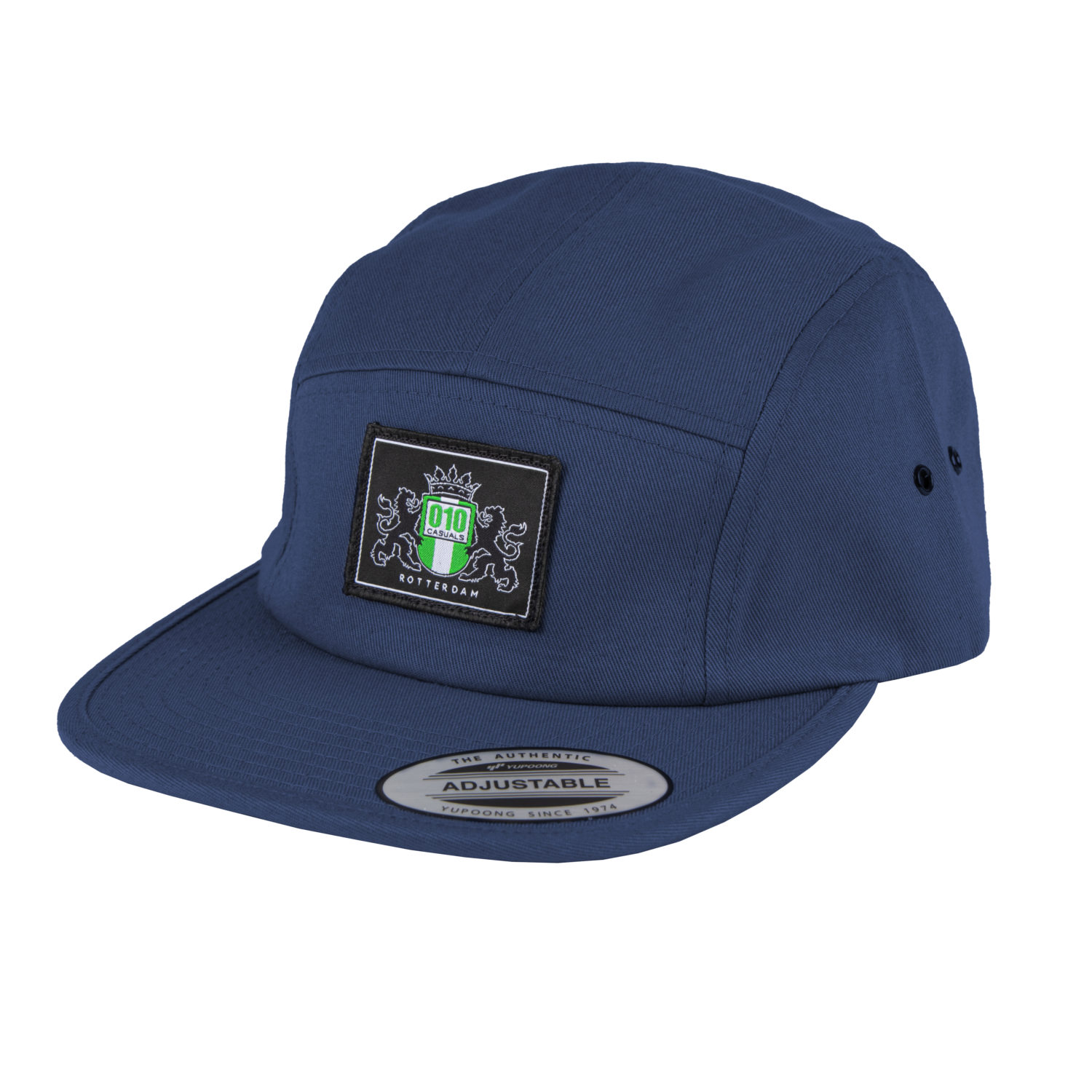 010 CASUALS ROTTERDAM 5 PANEL CAMPER JOCKEY CAP LOGO NAVY BLUE